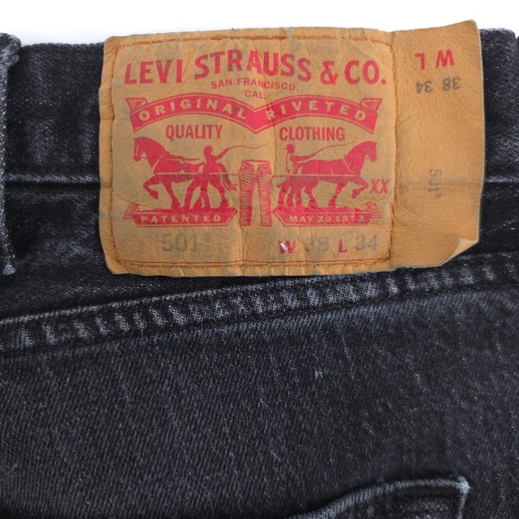 Levis Mens Jeans 501 Original 38x34 Black Straight Leg Stretch Denim Pants - Picture 5 of 12